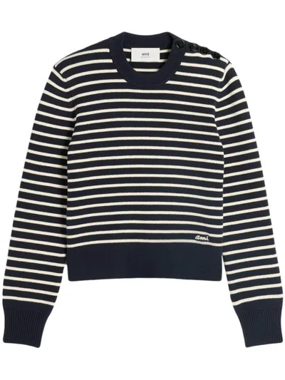 Ami Alexandre Mattiussi Ami Paris Wool And Cotton Blend Sailor Sweater In Black