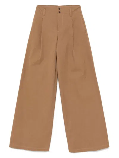 Chloé High-rise And Wide-leg Cotton Canvas Trousers Clothing In Neutral