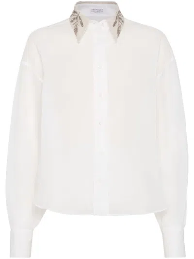 Brunello Cucinelli Organza Cotton Shirt With Embroidery