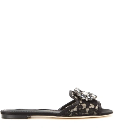 Shop Dolce & Gabbana Bianca Embellished Slip-on Sandals In Black