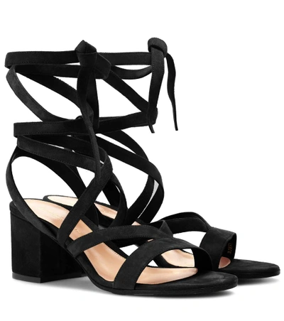 Gianvito Rossi Janis Low Suede Lace-up Sandals In Black