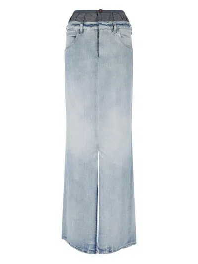 Maison Margiela Light Blue Long Skirt With Front Slit And Five Pocket Design In Denim Woman
