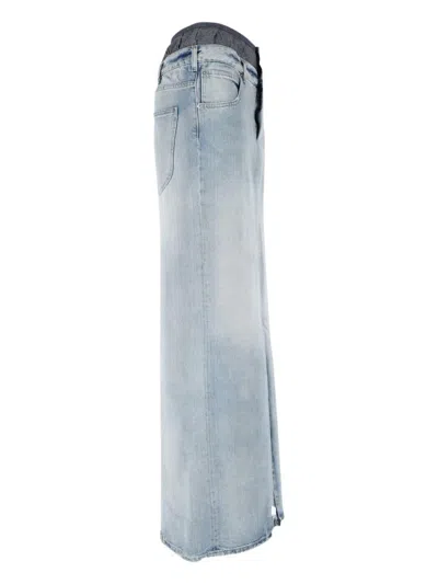 Maison Margiela Light Blue Long Skirt With Front Slit And Five Pocket Design In Denim Woman