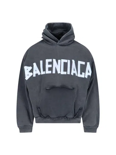 Balenciaga Black Hoodie With Logo Lettering On The Front And Logo Print On The Back In Cotton Man In Brown