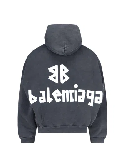 Balenciaga Black Hoodie With Logo Lettering On The Front And Logo Print On The Back In Cotton Man In Brown