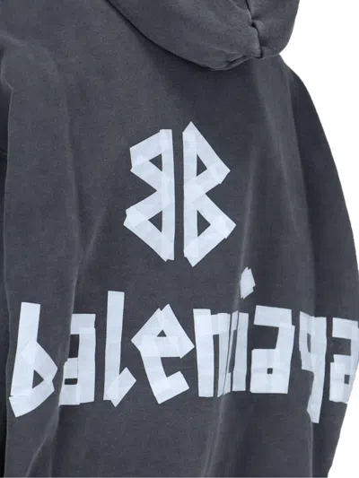 Balenciaga Black Hoodie With Logo Lettering On The Front And Logo Print On The Back In Cotton Man In Brown