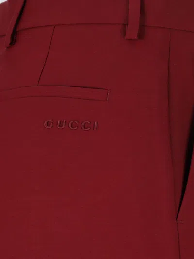 Gucci Women Wool Oversize Low-rise Trouser With Slit On The Front In Burgundy