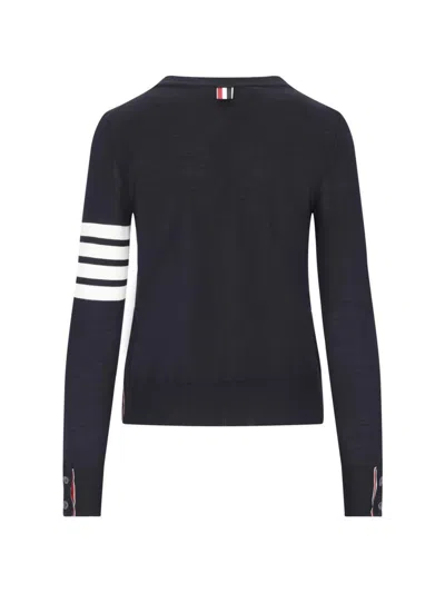 Thom Browne Navy Blue Stipe Wool Sweater In Black