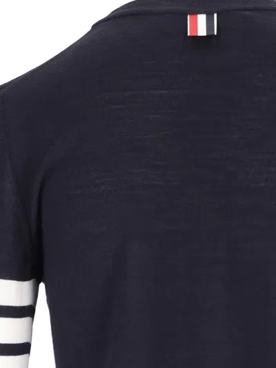 Thom Browne Navy Blue Stipe Wool Sweater In Black