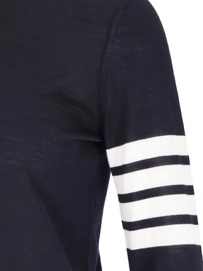 Thom Browne Navy Blue Stipe Wool Sweater In Black
