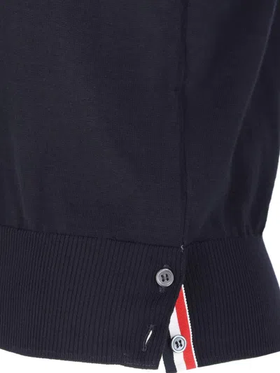 Thom Browne Navy Blue Stipe Wool Sweater In Black
