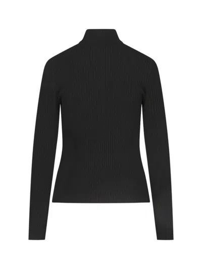Courrèges Black Reedition Rib Knit Mock Neck Sweater In Black