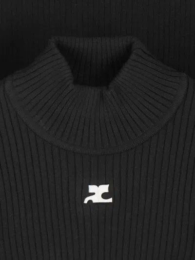 Courrèges Black Reedition Rib Knit Mock Neck Sweater In Black