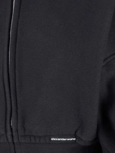 Alexander Wang Womens Faded Black Brand-patch Cropped Cotton-jersey Hoody
