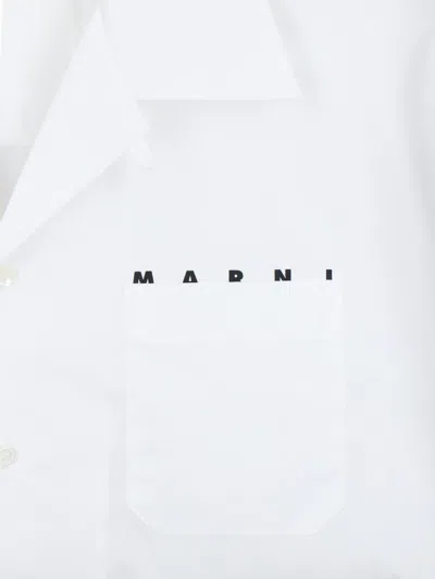 Marni White Poplin Bowling Hidden Logo Shirt In White