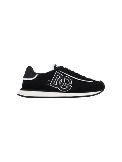 Dolce & Gabbana Dg Cushion Lace-detailed Suede Sneakers Shoes In Black