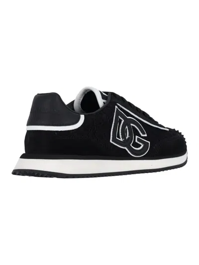 Dolce & Gabbana Dg Cushion Lace-detailed Suede Sneakers Shoes In Black
