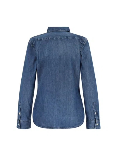 Polo Ralph Lauren Blue Shirt With Classic Collar And Pony Embroidery On The Front In Denim Woman