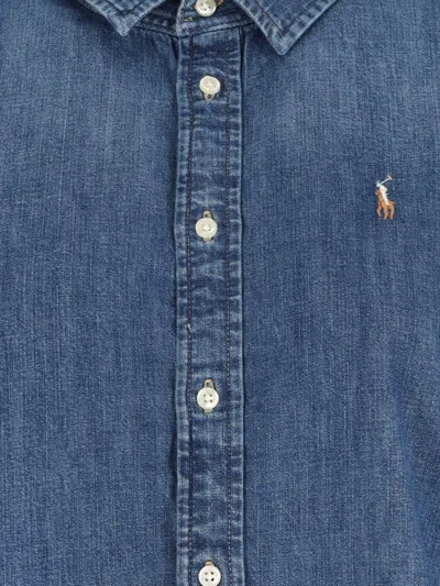 Polo Ralph Lauren Blue Shirt With Classic Collar And Pony Embroidery On The Front In Denim Woman