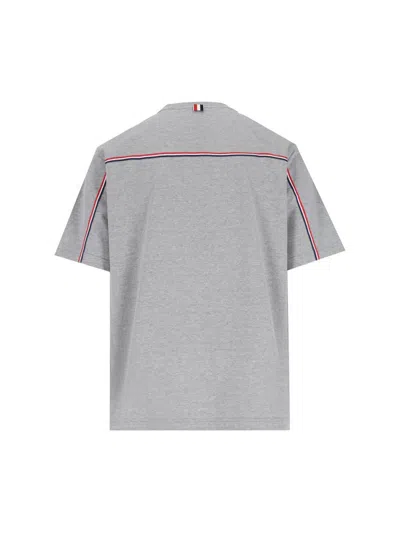 Thom Browne Grey Crewneck T-shirt With Logo Patch On The Front And Striped Detail On The Rear In Cotton Man In Gray