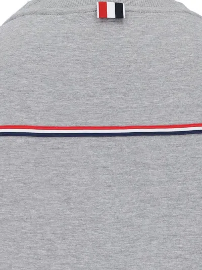 Thom Browne Grey Crewneck T-shirt With Logo Patch On The Front And Striped Detail On The Rear In Cotton Man In Gray
