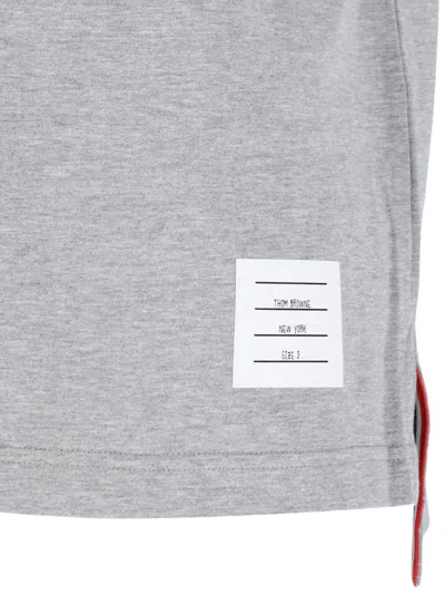 Thom Browne Grey Crewneck T-shirt With Logo Patch On The Front And Striped Detail On The Rear In Cotton Man In Gray