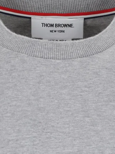 Thom Browne Grey Crewneck T-shirt With Logo Patch On The Front And Striped Detail On The Rear In Cotton Man In Gray