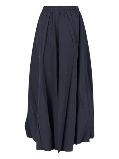 Balenciaga Elastic Waistband Midi Length Pleated Skirts In Blue