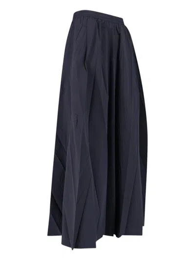 Balenciaga Elastic Waistband Midi Length Pleated Skirts In Blue