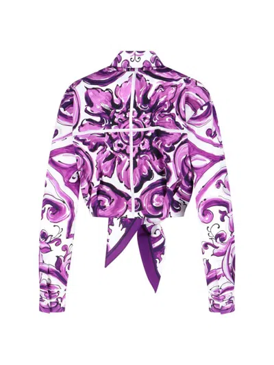 Dolce & Gabbana Maiolica Print Poplin Shirt Shirts Violet In Purple
