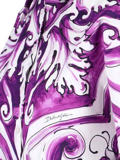 Dolce & Gabbana Maiolica Print Poplin Shirt Shirts Violet In Purple