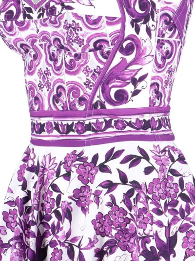 Dolce & Gabbana Violet Dress With Thin Straps And All-over Floral Motif In Cotton Blend Woman In Purple