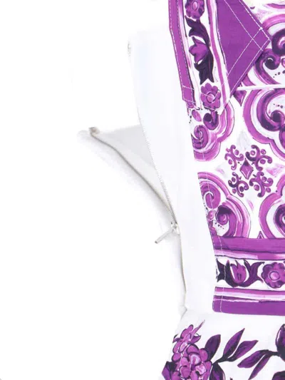 Dolce & Gabbana Violet Dress With Thin Straps And All-over Floral Motif In Cotton Blend Woman In Purple