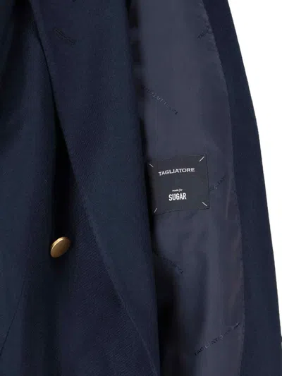 Tagliatore Double-breasted Virgin Wool Blazer In Blue