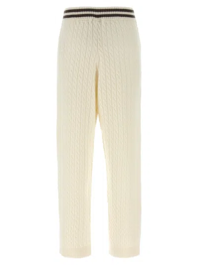 Brunello Cucinelli Cable Knit Cashmere Pants With Ribbed Cuffs In Neutral