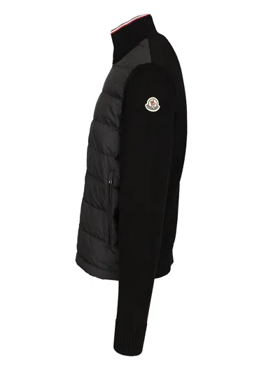Moncler Padded Cotton Cardigan In Black