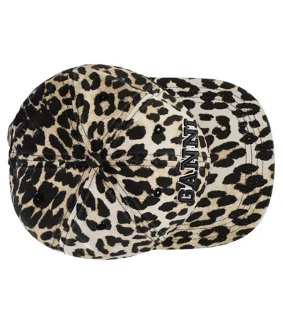 Ganni Womens Leopard Logo-embroidered Animal-printorganic-cotton Cap In Animal Print
