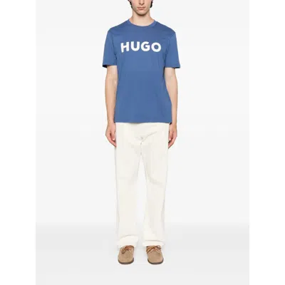 Hugo Boss Rn Mens Relaxed Fit T-shirt With Contrast Logo In Blue