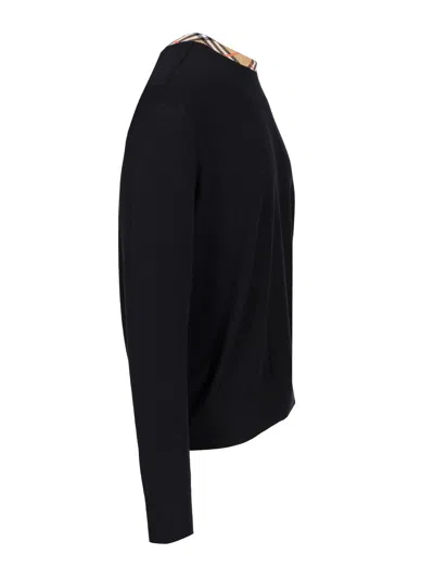 Burberry Crew Neck Knitwear With Distinctive Patterned Collar In Black