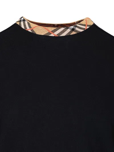 Burberry Crew Neck Knitwear With Distinctive Patterned Collar In Black