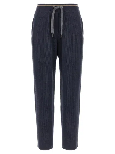 Brunello Cucinelli English Ribbed Trousers Pants Blue In Blue