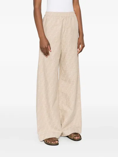 Fendi Ff-jacquard Elasticated-waist Trousers In Neutral
