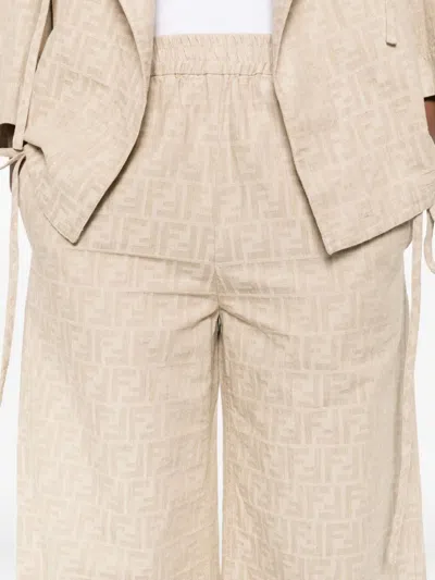 Fendi Ff-jacquard Elasticated-waist Trousers In Neutral