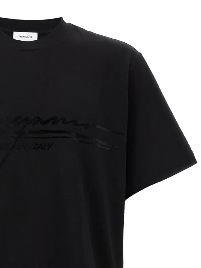 Ferragamo Signature Velvet Logo T-shirt In Black