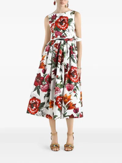 Dolce & Gabbana Sleeveless Dress In Cotton Poplin Flower Print In Animal Print