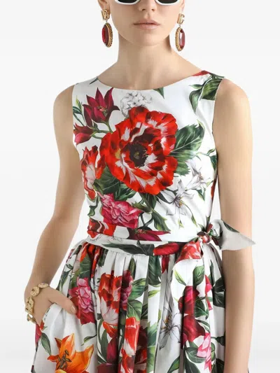 Dolce & Gabbana Sleeveless Dress In Cotton Poplin Flower Print In Animal Print