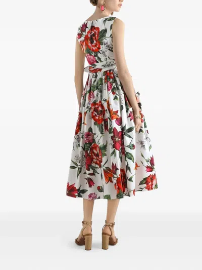 Dolce & Gabbana Sleeveless Dress In Cotton Poplin Flower Print In Animal Print