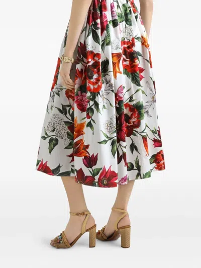 Dolce & Gabbana Sleeveless Dress In Cotton Poplin Flower Print In Animal Print