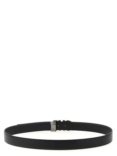Ferragamo Reversible And Adjustable Double Gancini Belt In Black