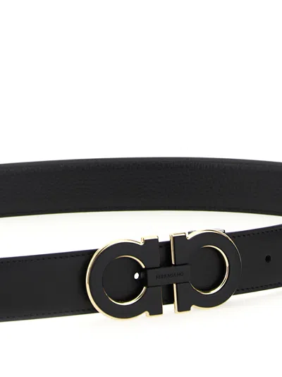 Ferragamo Reversible And Adjustable Double Gancini Belt In Black